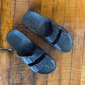 Black Sparkly Freedom Moses Sandals